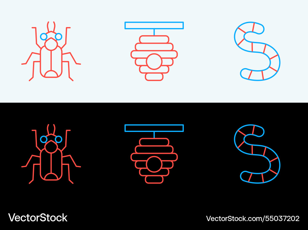 Set line worm beetle bug and hive for bees icon vector image