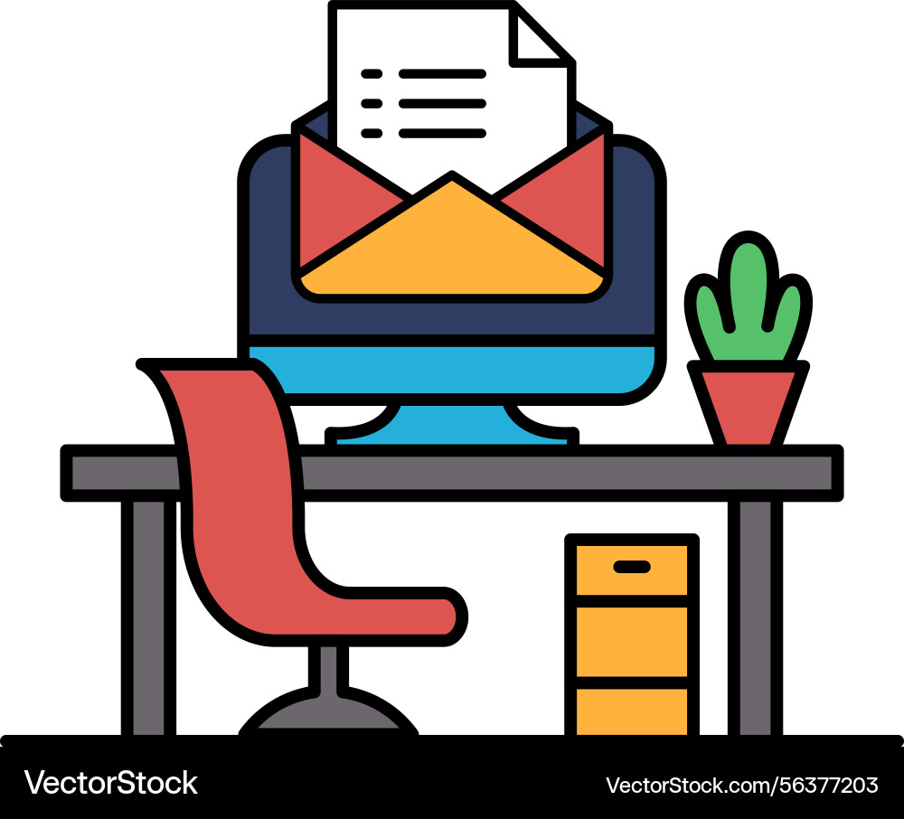 A computer monitor sits on desk with red A computer monitor sits on desk with red vector image