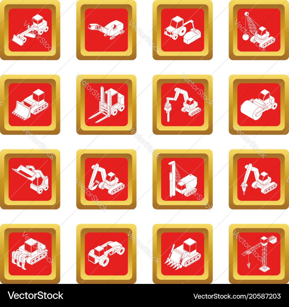 Building materials icons set red square vector image