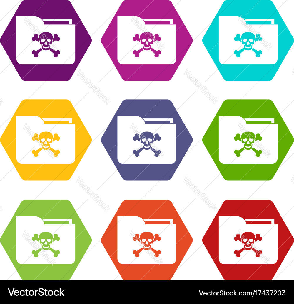 File folder with a skull icon set color hexahedron vector image