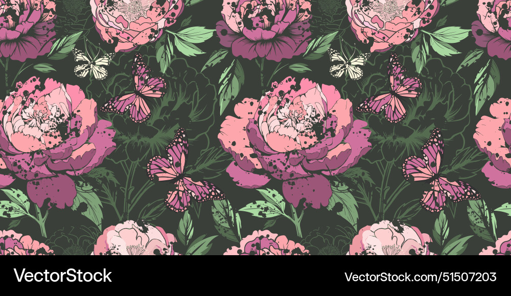 Floral pattern peonies seamless Royalty Free Vector Image