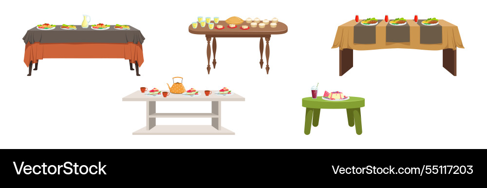 Served table with plating and meal setting Served table with plating and meal setting vector image