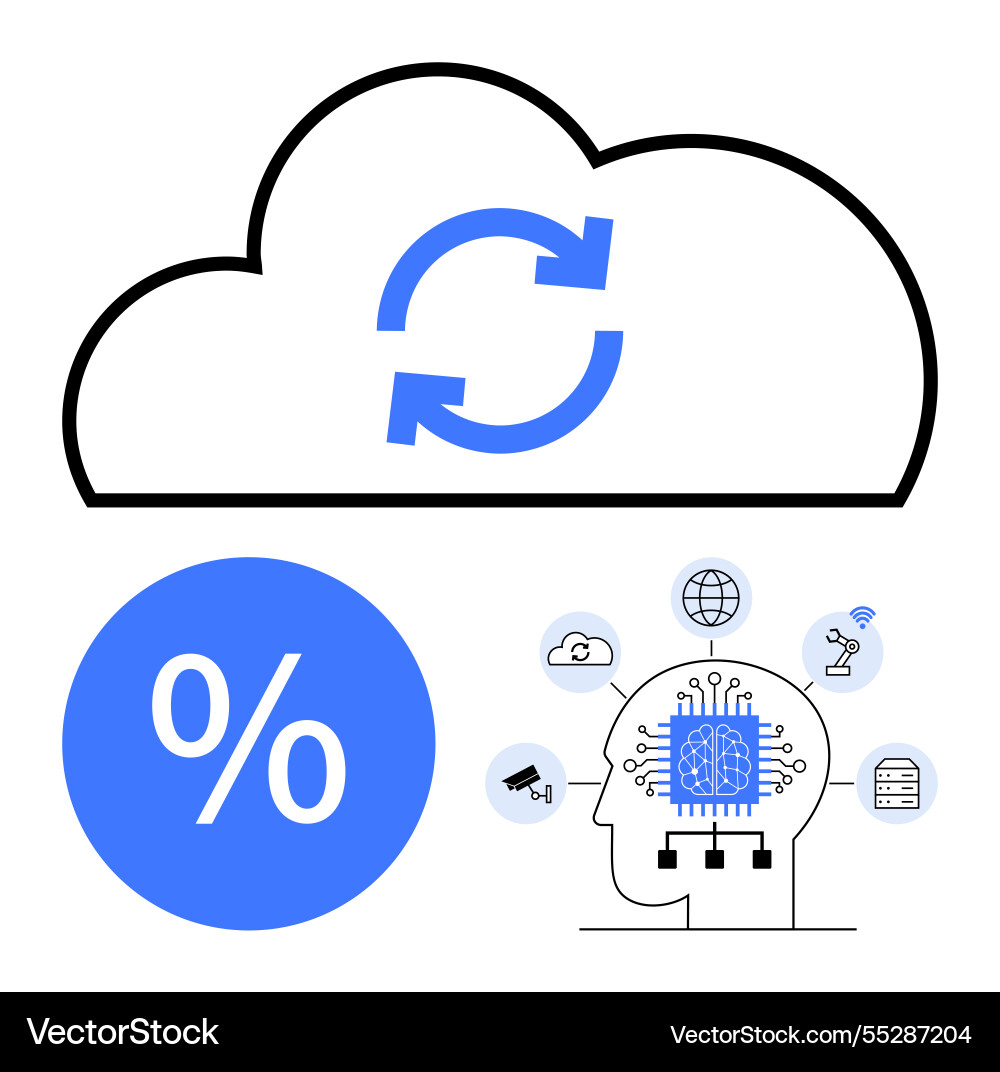 Cloud synchronization with artificial intelligence Cloud synchronization with artificial intelligence vector image