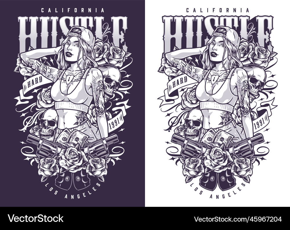 Hustle California Frau Flyer monochrom Hustle California Frau Flyer monochrom vektorbild