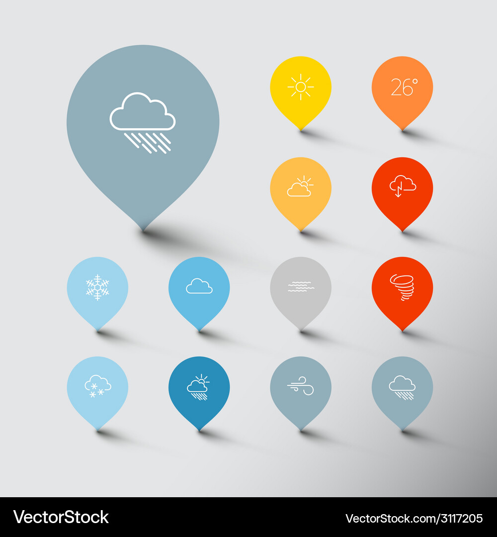 Minimalistic weather thin line pointer icon set Vector Image