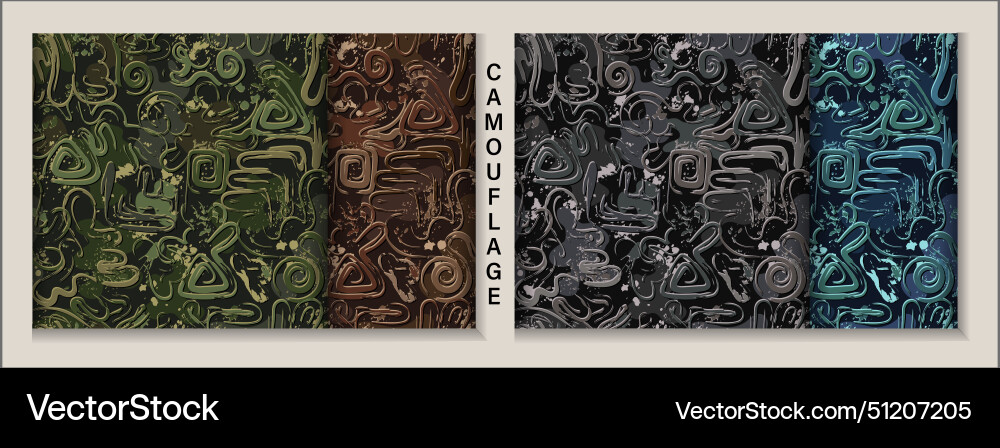 Seamless camo patterns with abstract wavy shapes Seamless camo patterns with abstract wavy shapes vector image