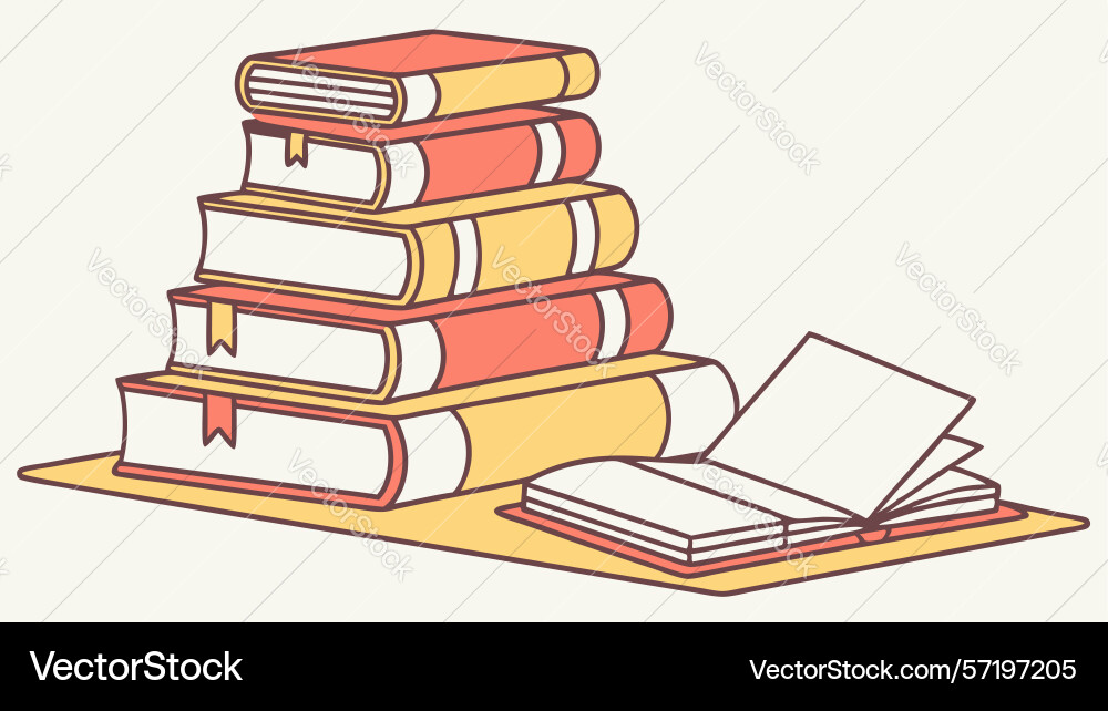Stack of books with open book symbolizing vector image