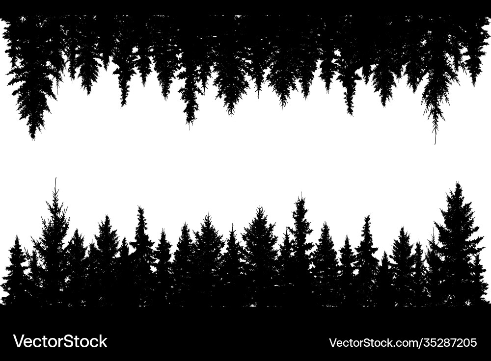 Wald und auf der Rückseite schwarze Silhouetten Wald und auf der Rückseite schwarze Silhouetten vektorbild