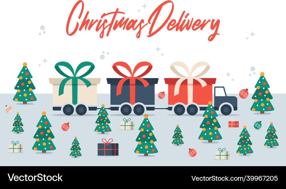 Weihnachts-Lieferung lange LKW mit Geschenkbox kostenlos Weihnachts-Lieferung lange LKW mit Geschenkbox kostenlos vektorbild
