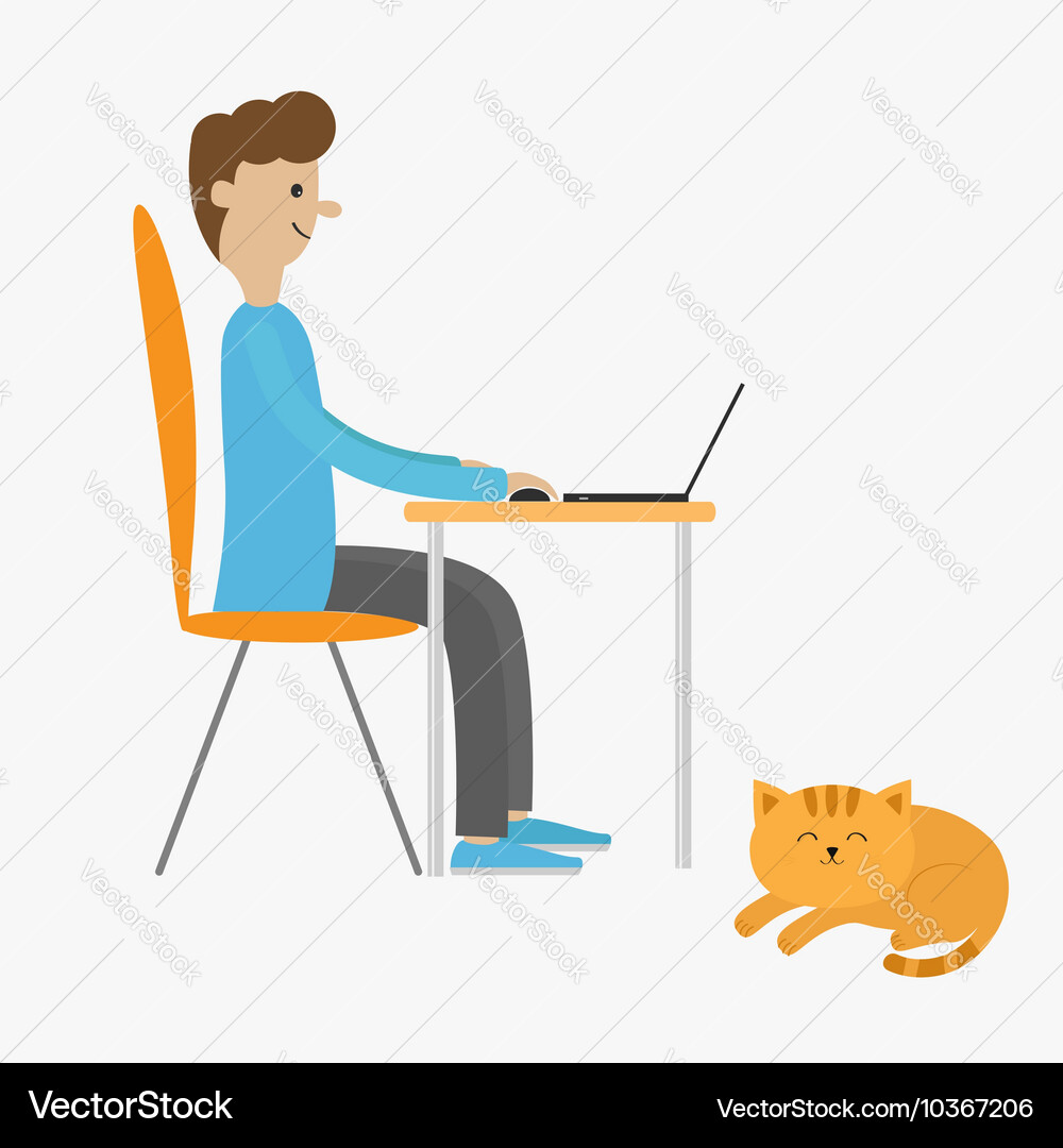 Profile man at desk with laptop guy working Vector Image