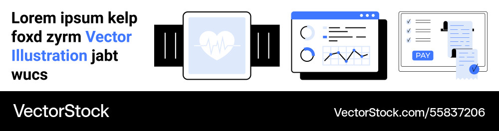 Wearable heart monitor data analytics dashboard Wearable heart monitor data analytics dashboard Vector Image