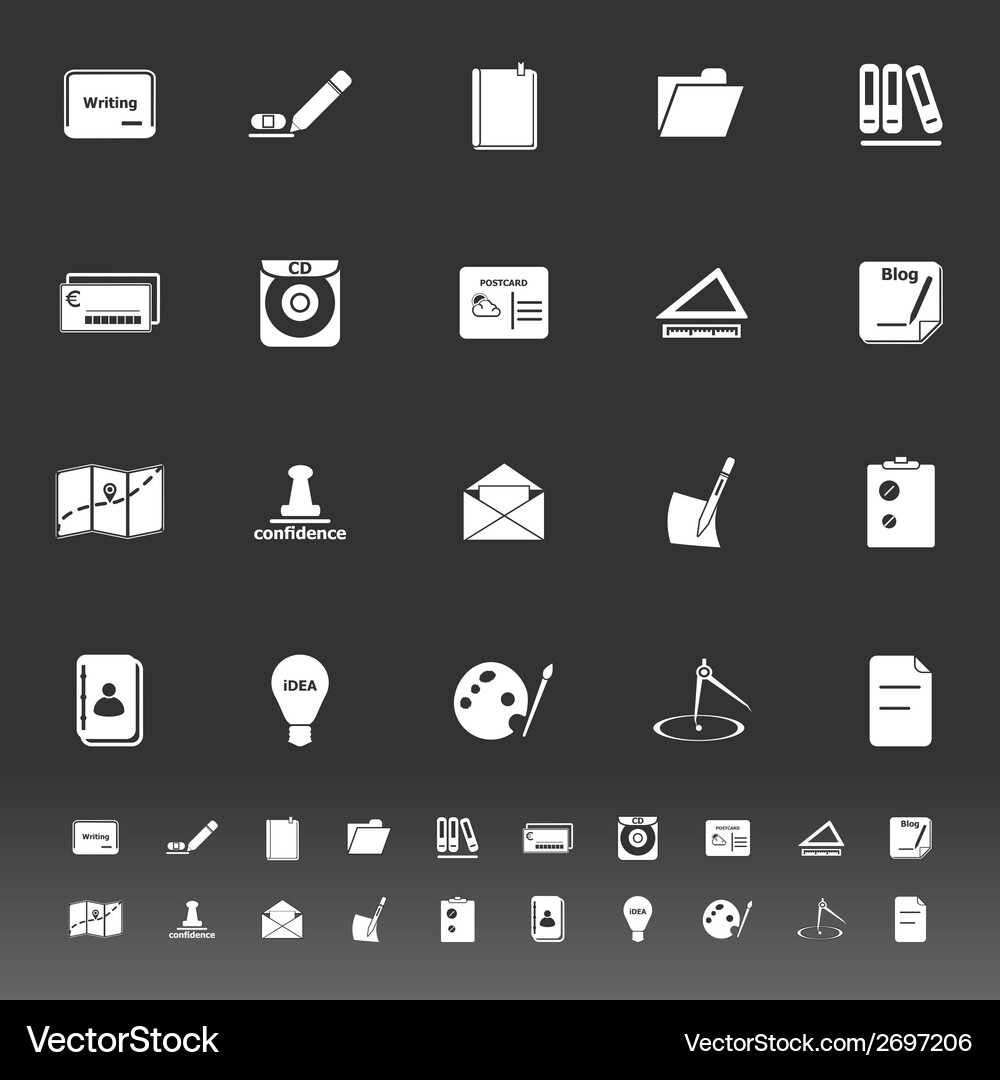 Writing related icons on gray background Vector Image