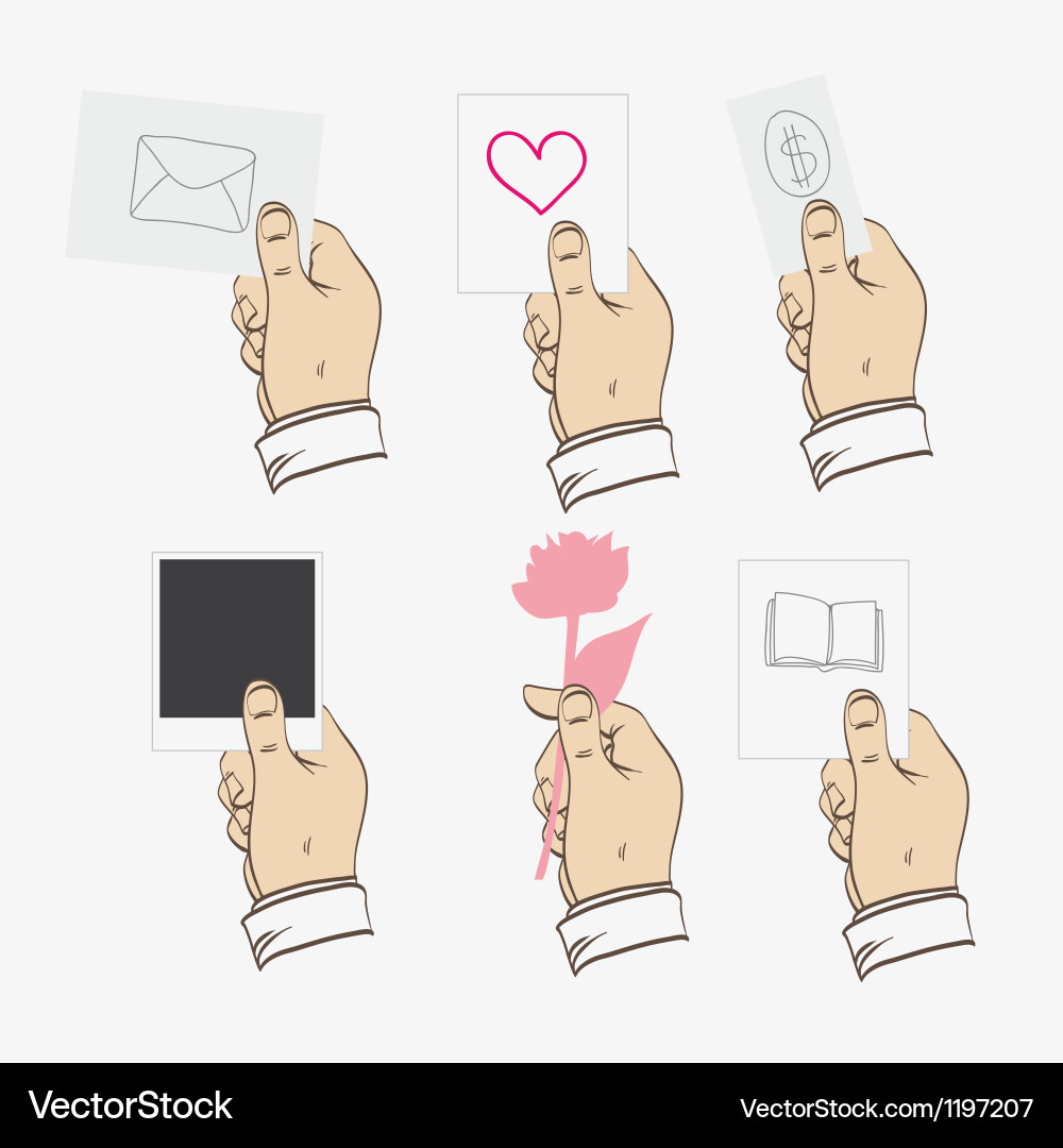 Hands hold different objects vector image