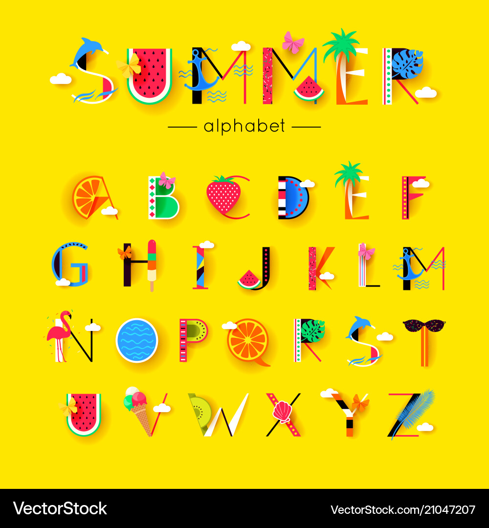 Kreative Sommerschrift und Alphabet Kreative Sommerschrift und Alphabet vektorbild