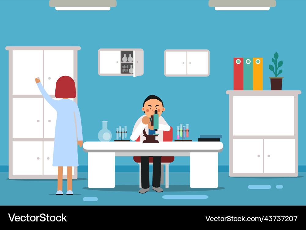Laboratory research room interior with working Laboratory research room interior with working vector image