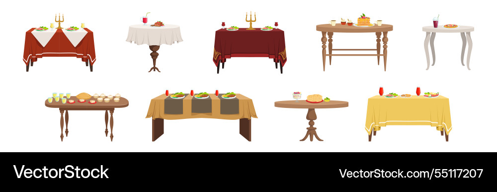 Served table with plating and meal setting Served table with plating and meal setting vector image