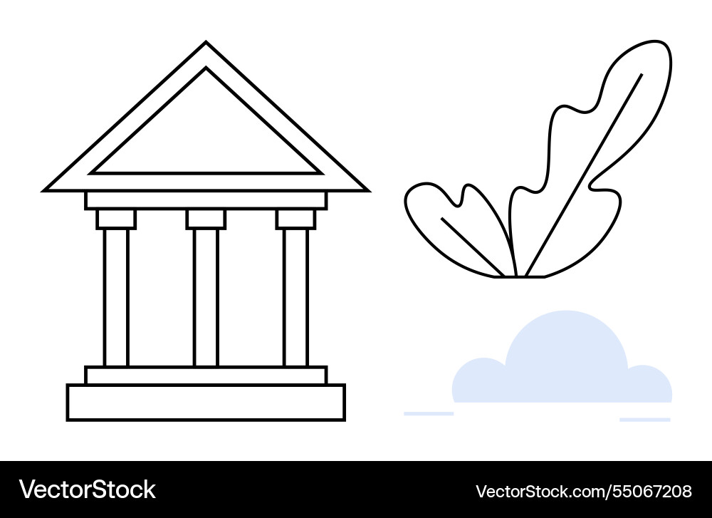 Classical building with columns and leaf Classical building with columns and leaf Vector Image