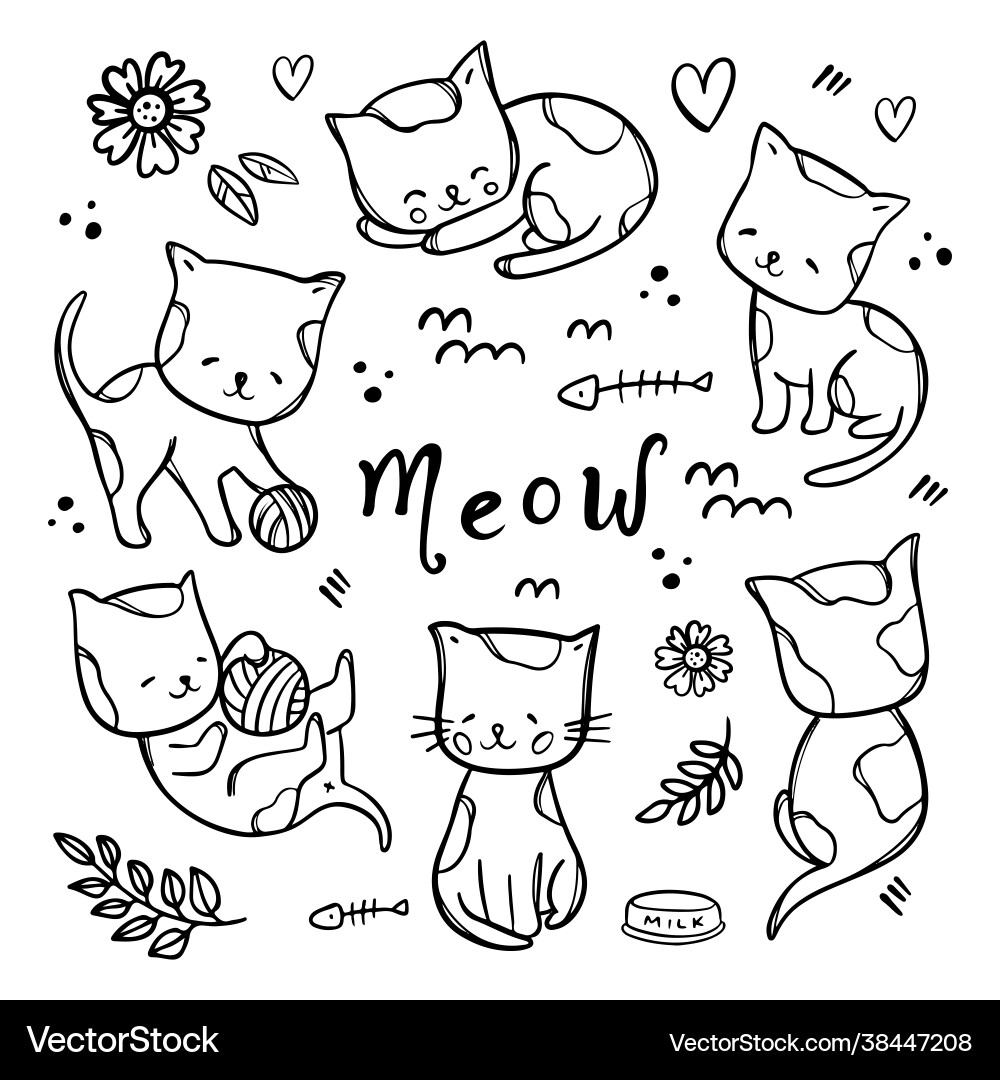 Coloring page kitties cat characters Coloring page kitties cat characters vector image