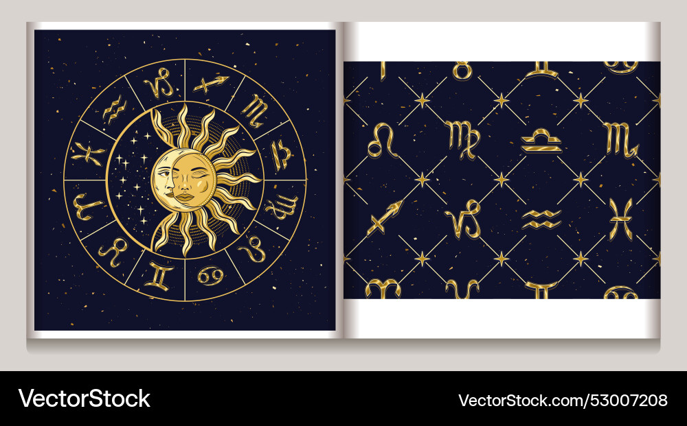 Horoscope wheel with sun eclipse geometric pattern