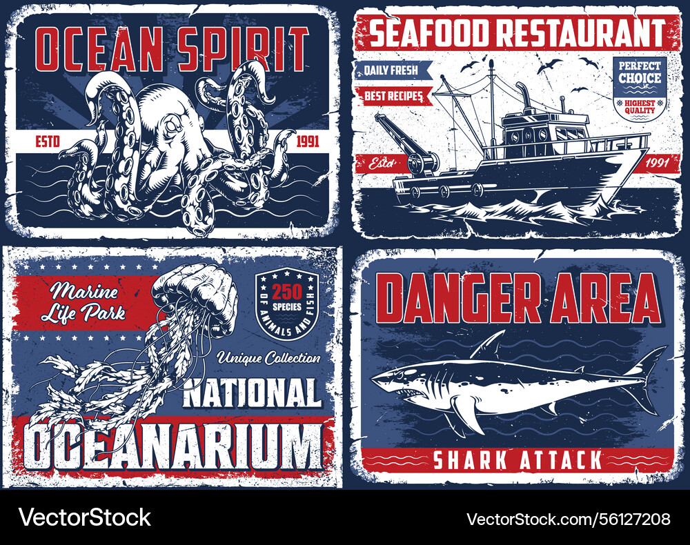 Ocean-themed Restaurant Zeichen Kunst Ocean-themed Restaurant Zeichen Kunst vektorbild