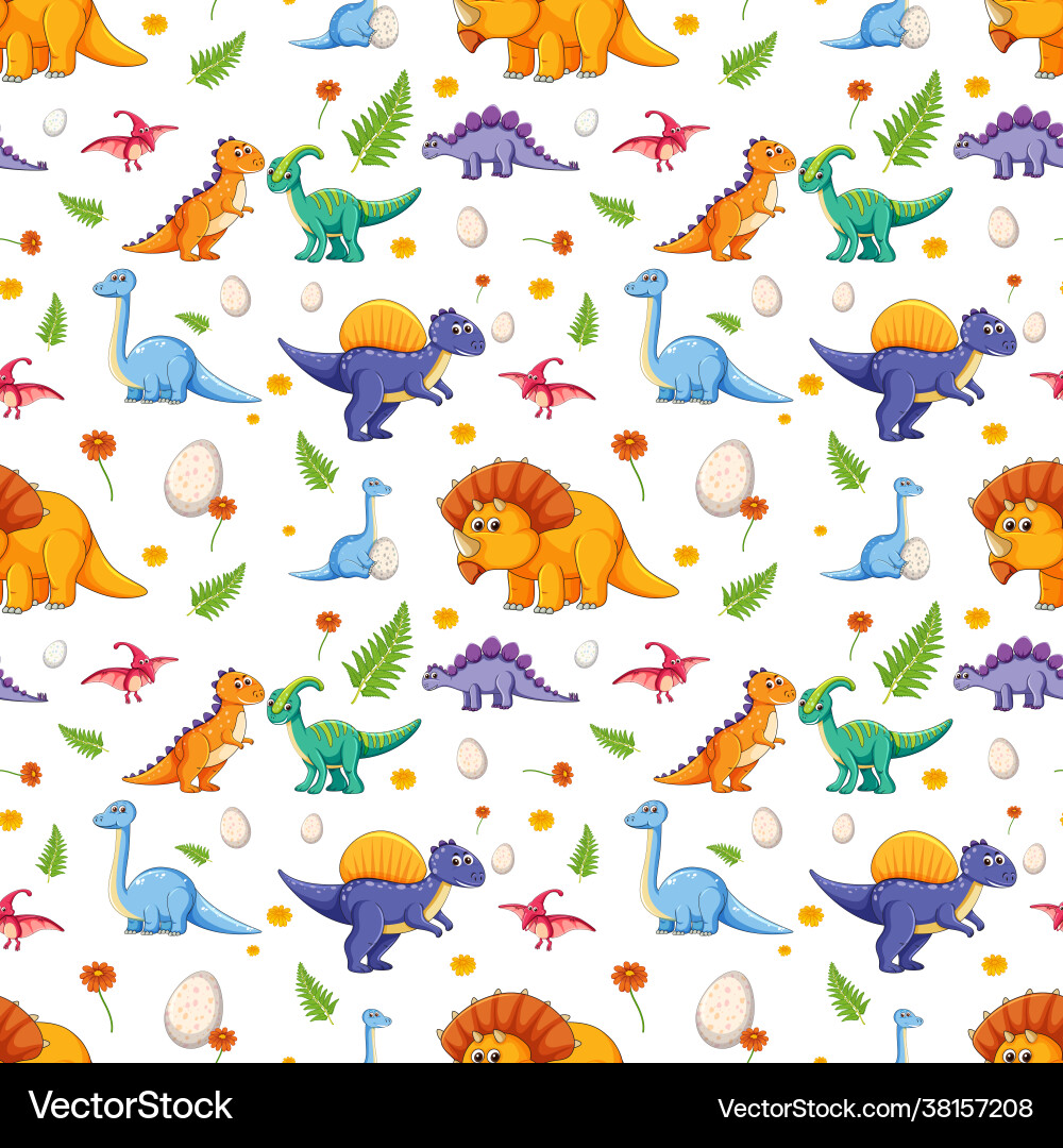 Seamless pattern with various cute dinosaurs vector image