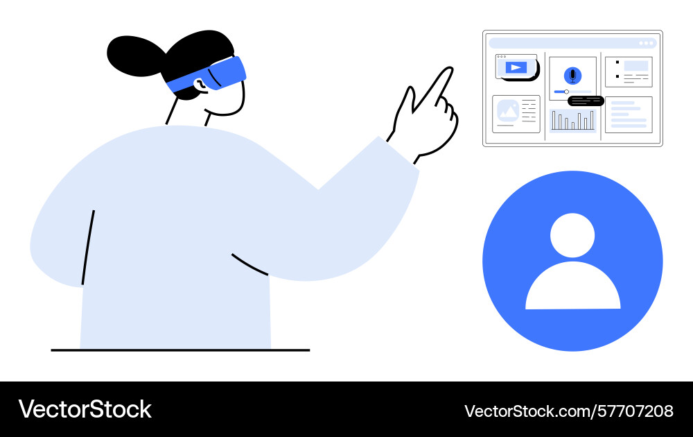 Woman using virtual reality for interactive user Woman using virtual reality for interactive user vector image
