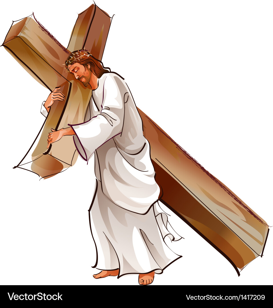 Jesus Christ Carrying Cross - Side View Vector Image