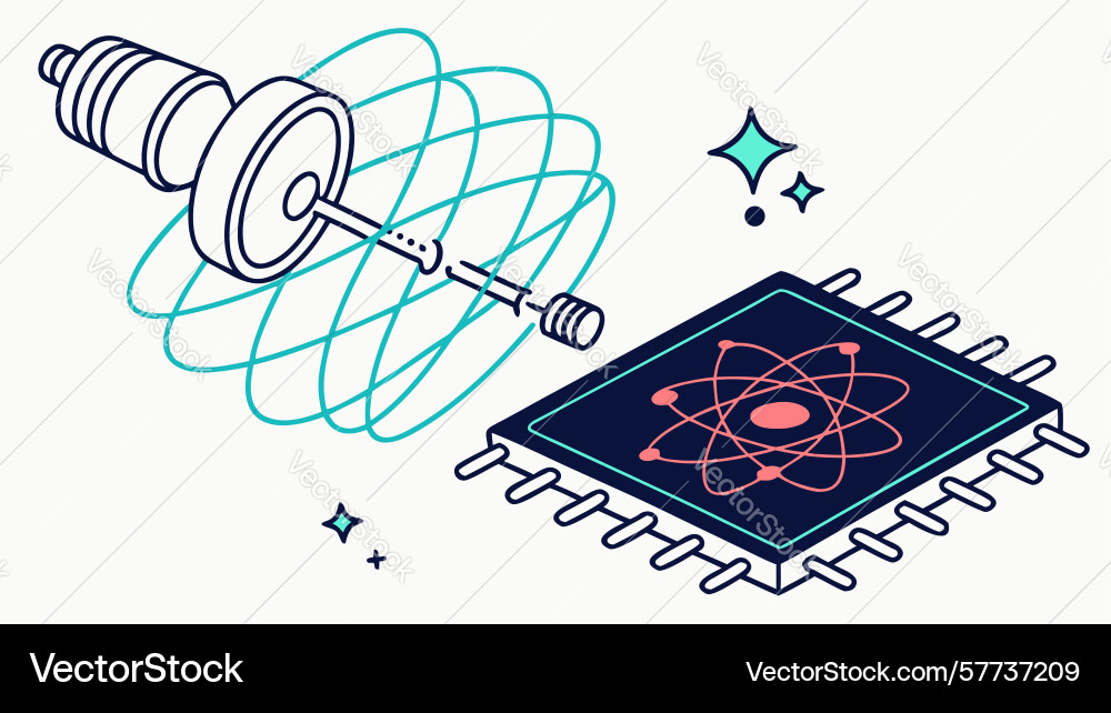 Microchip with data flow semiconductor tech vector image