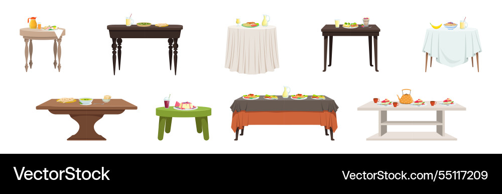 Served table with plating and meal setting Served table with plating and meal setting vector image
