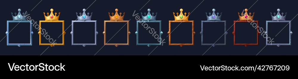 Square avatar frames with royal crowns ui game Square avatar frames with royal crowns ui game vector image