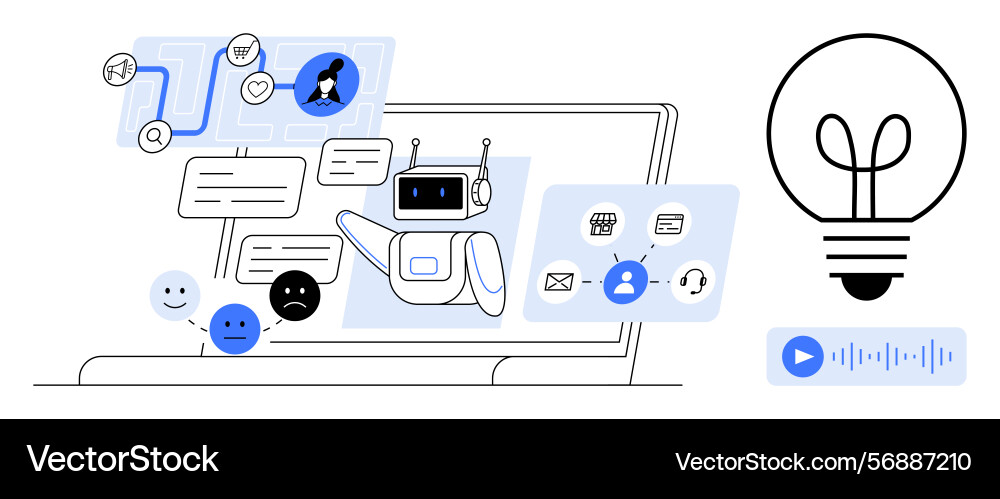 Ai chatbot interacting with users through laptop Ai chatbot interacting with users through laptop Vector Image