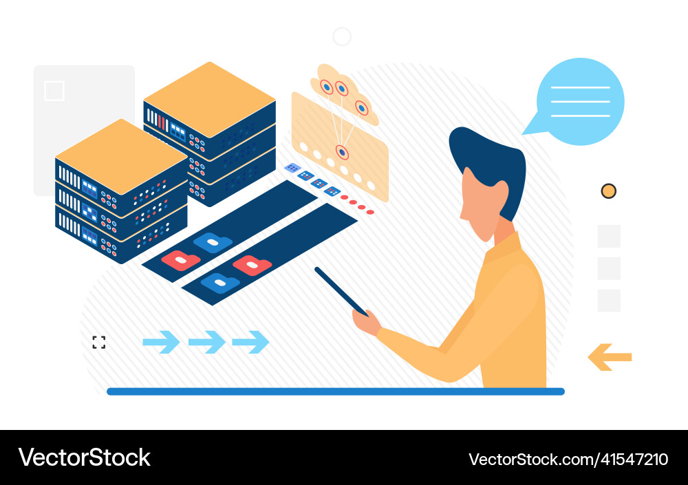 Big data center storing and processing system vector image