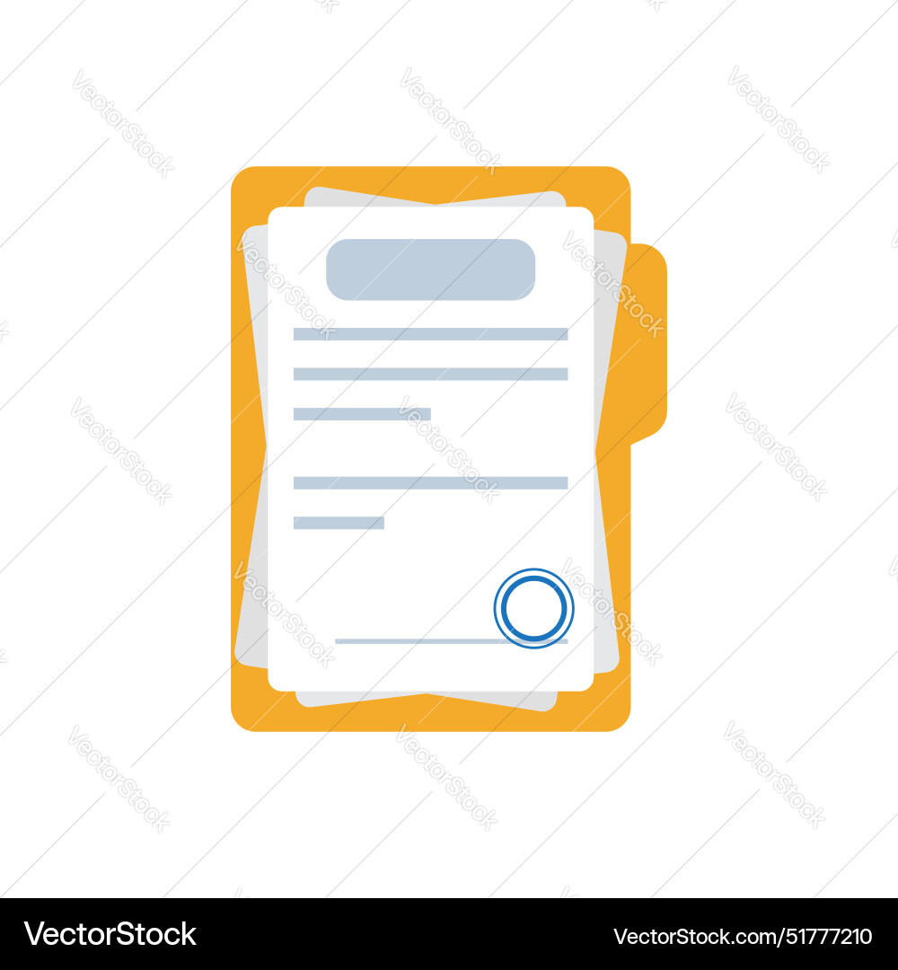 Document folder with stamp and text icon in flat Document folder with stamp and text icon in flat vector image