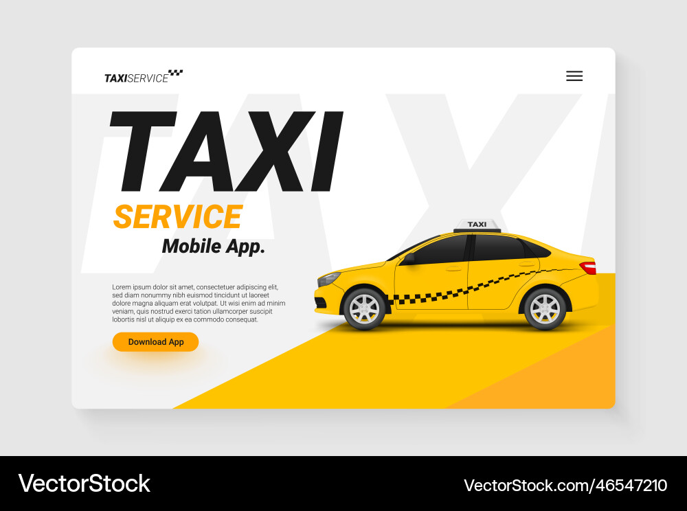 Gelbe Taxi App Landing Page Vektorbild