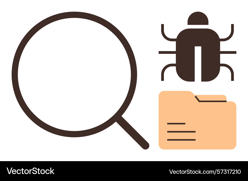 Magnifying glass bug and folder representing Magnifying glass bug and folder representing vector image