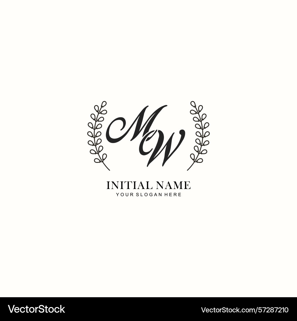 Mw initial logo templates with botanical elements Vector Image