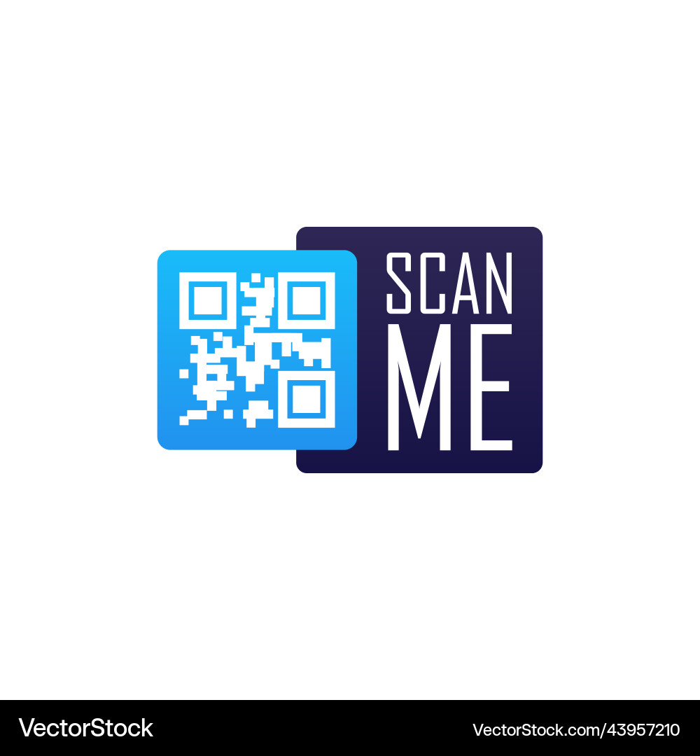 Square blue shapes with qr code and scan me text vector image