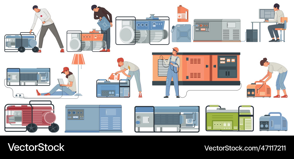 Electric generators icons collection vector image