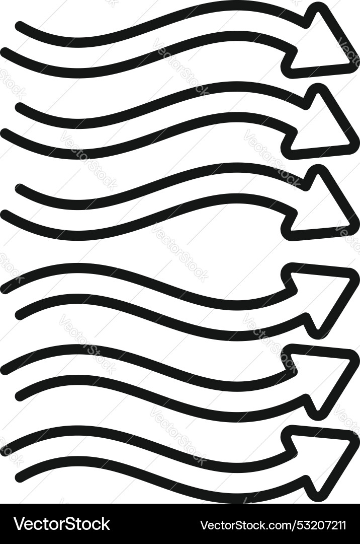 Multiple wavy arrows pointing in the same Multiple wavy arrows pointing in the same Vector Image