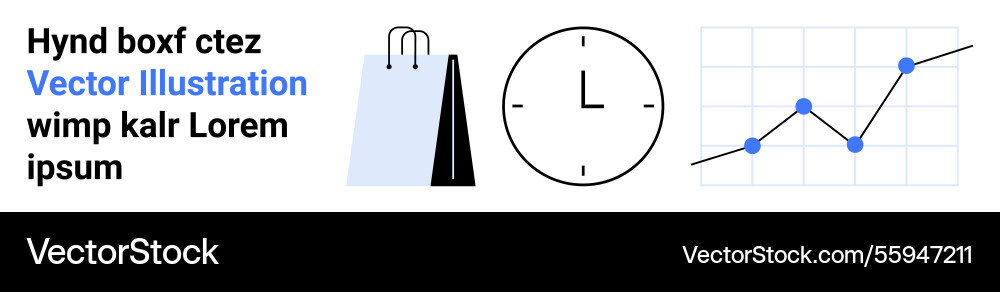 Shopping bag analog clock and data chart on grid Shopping bag analog clock and data chart on grid vector image