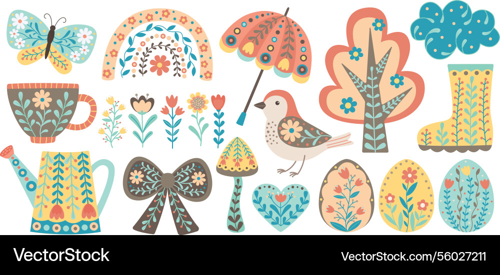 Spring and easter elements in bohemian style Vector Image