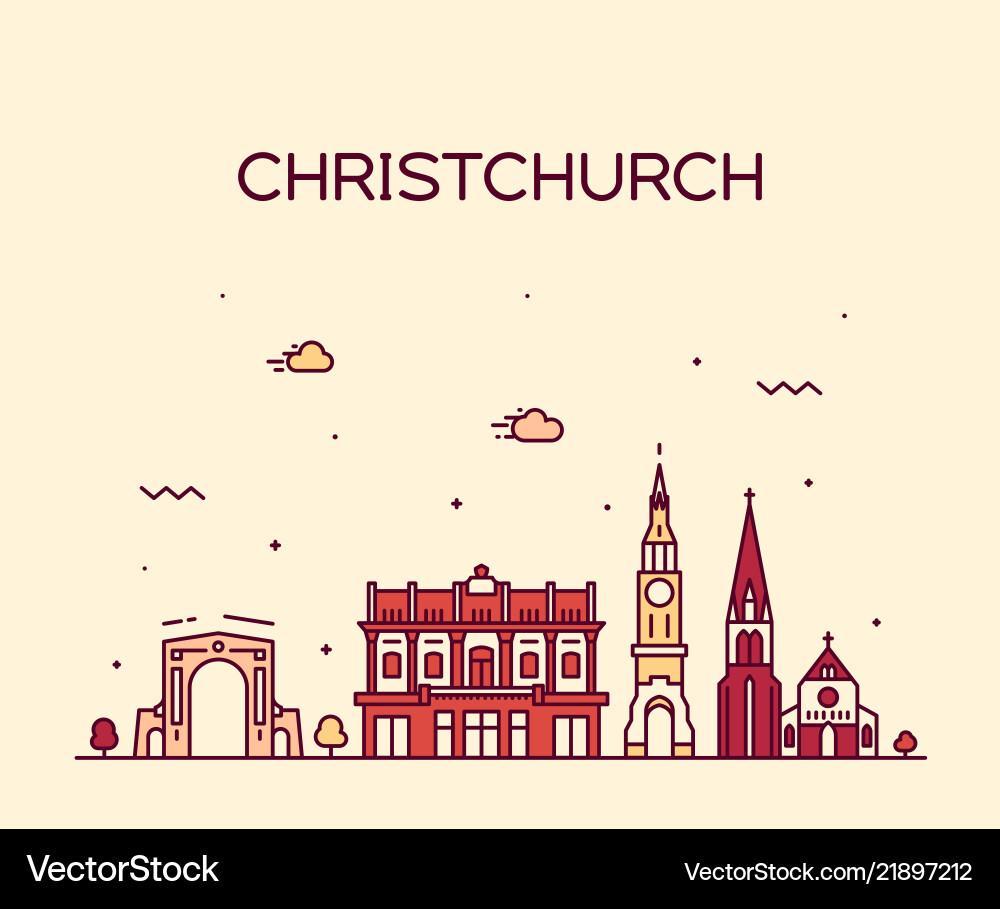 Christchurch city skyline new zealand line Christchurch city skyline new zealand line vector image