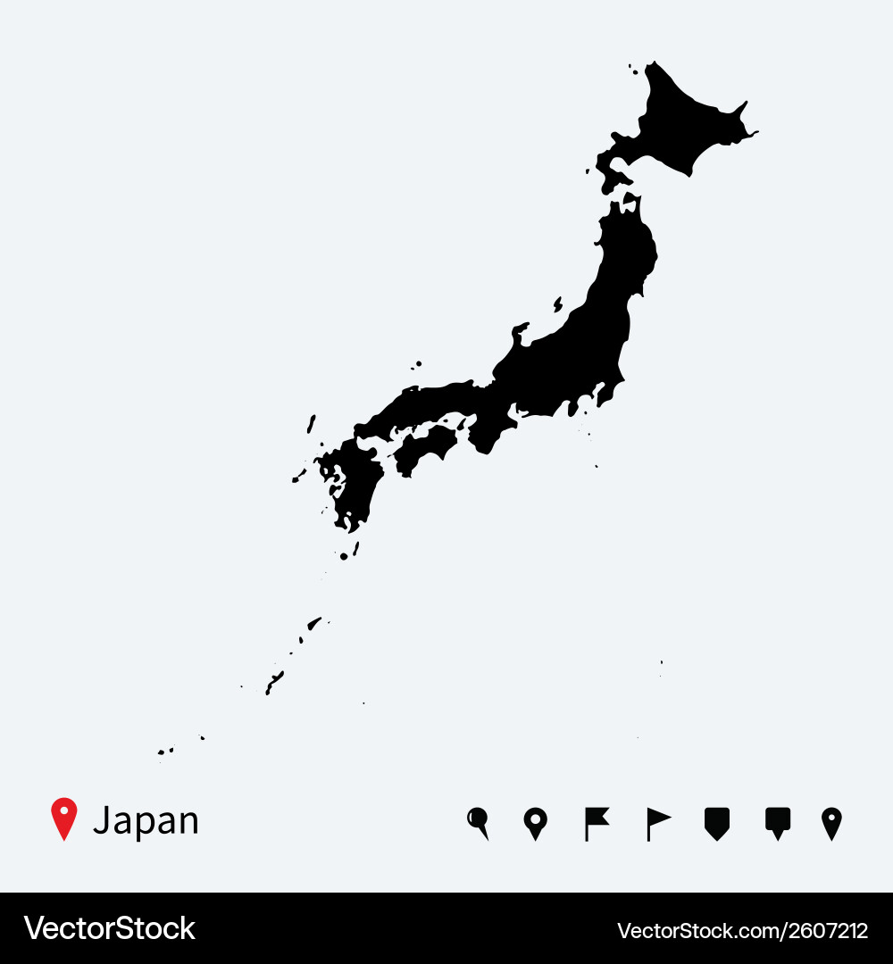 Detailed Japan Map with Navigation Pins Royalty Free Vector