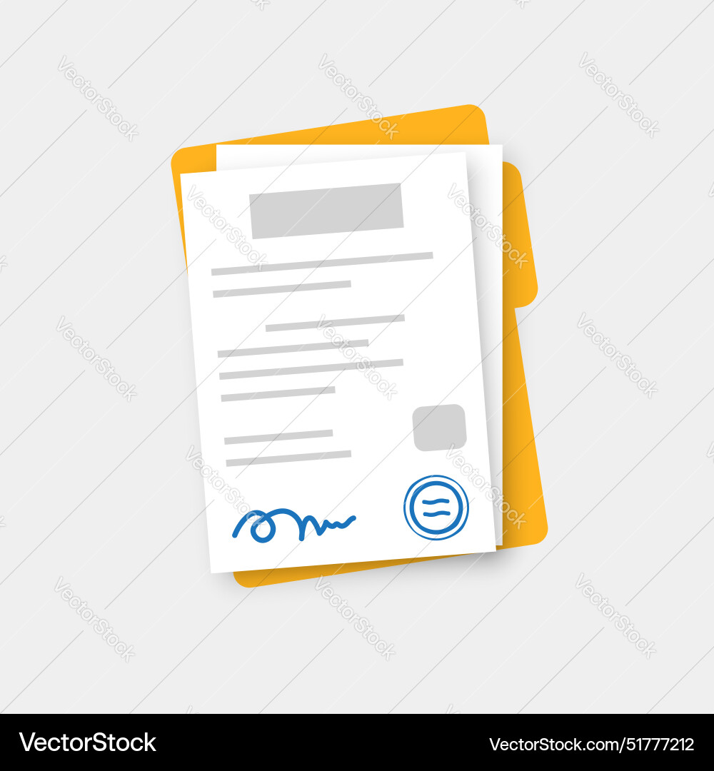 Document folder with stamp and text icon in flat Document folder with stamp and text icon in flat vector image
