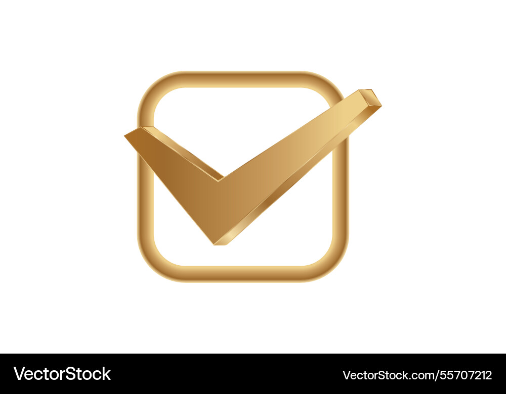 Golden checkbox icon with check mark symbol vector image