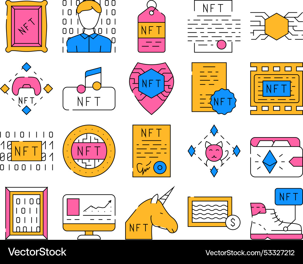 Nft digital technology collection icons set Nft digital technology collection icons set vector image