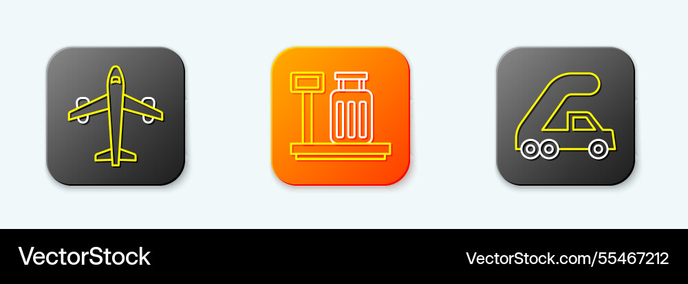Set line plane scale with suitcase and passenger Vector Image