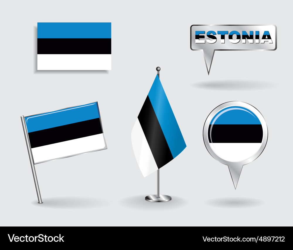 Set of estonian pin icon and map pointer flags vector image