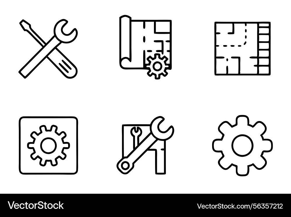 Technical and engineering line art icon set Technical and engineering line art icon set Vector Image