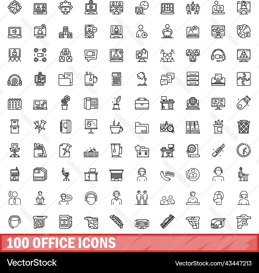 100 office icons set outline style 100 office icons set outline style vector image